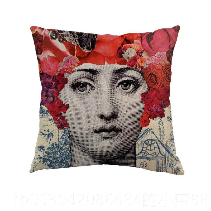 正品北 欧艺术创意 人脸棉麻沙发靠枕套垫复古抱枕套客厅卧室装饰