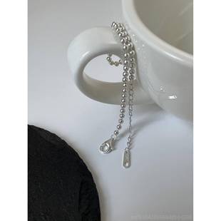 正品S990银手镯女款面光圈实心手纯镯光磨砂手环女小众简圆珠约手