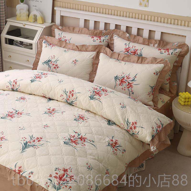 正品季秋冬品床上全套夹棉加厚四件套床裙款被全棉纯棉床套床单带