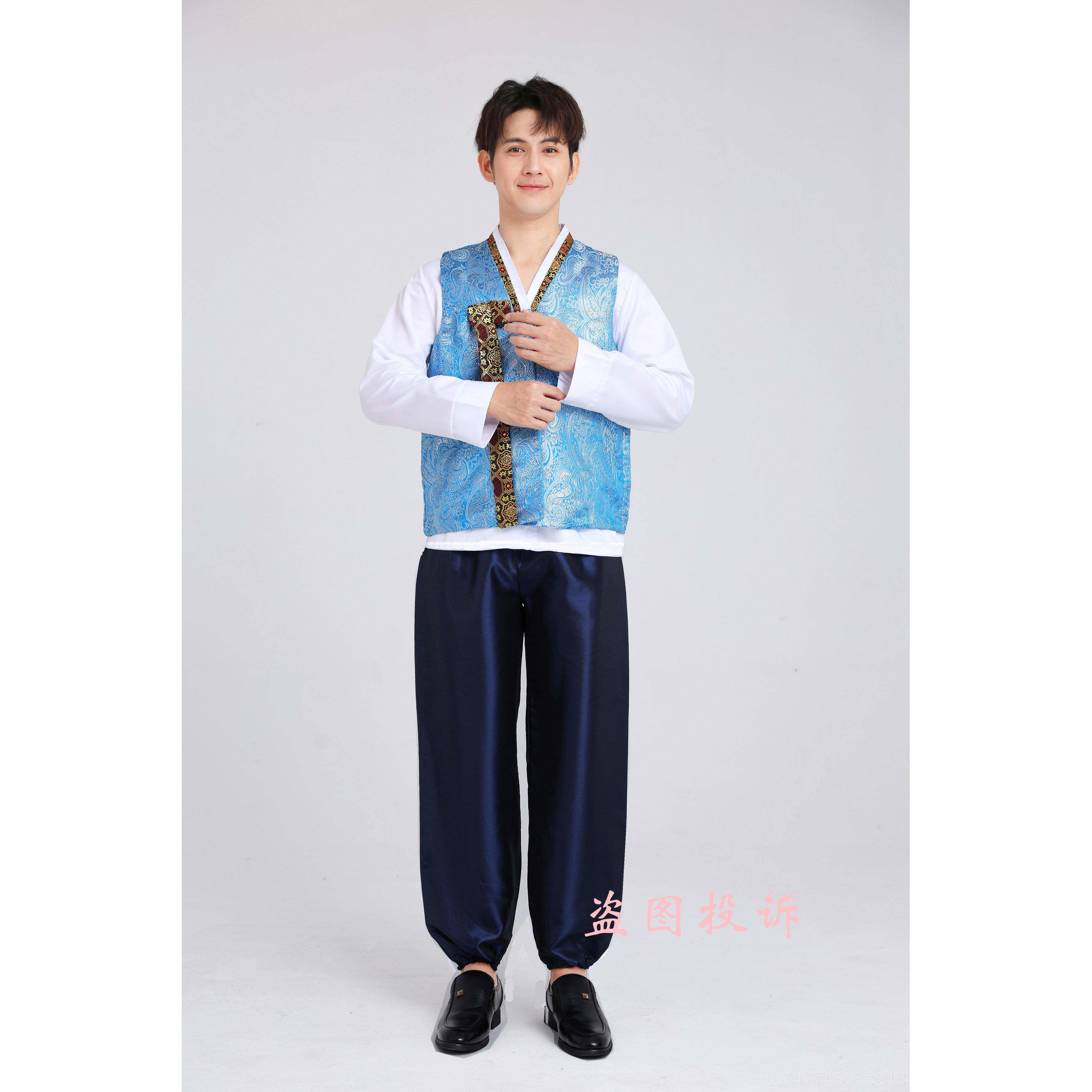 新款士朝鲜服族舞蹈礼服宫廷韩服中服大学生运动会小表演出男父子