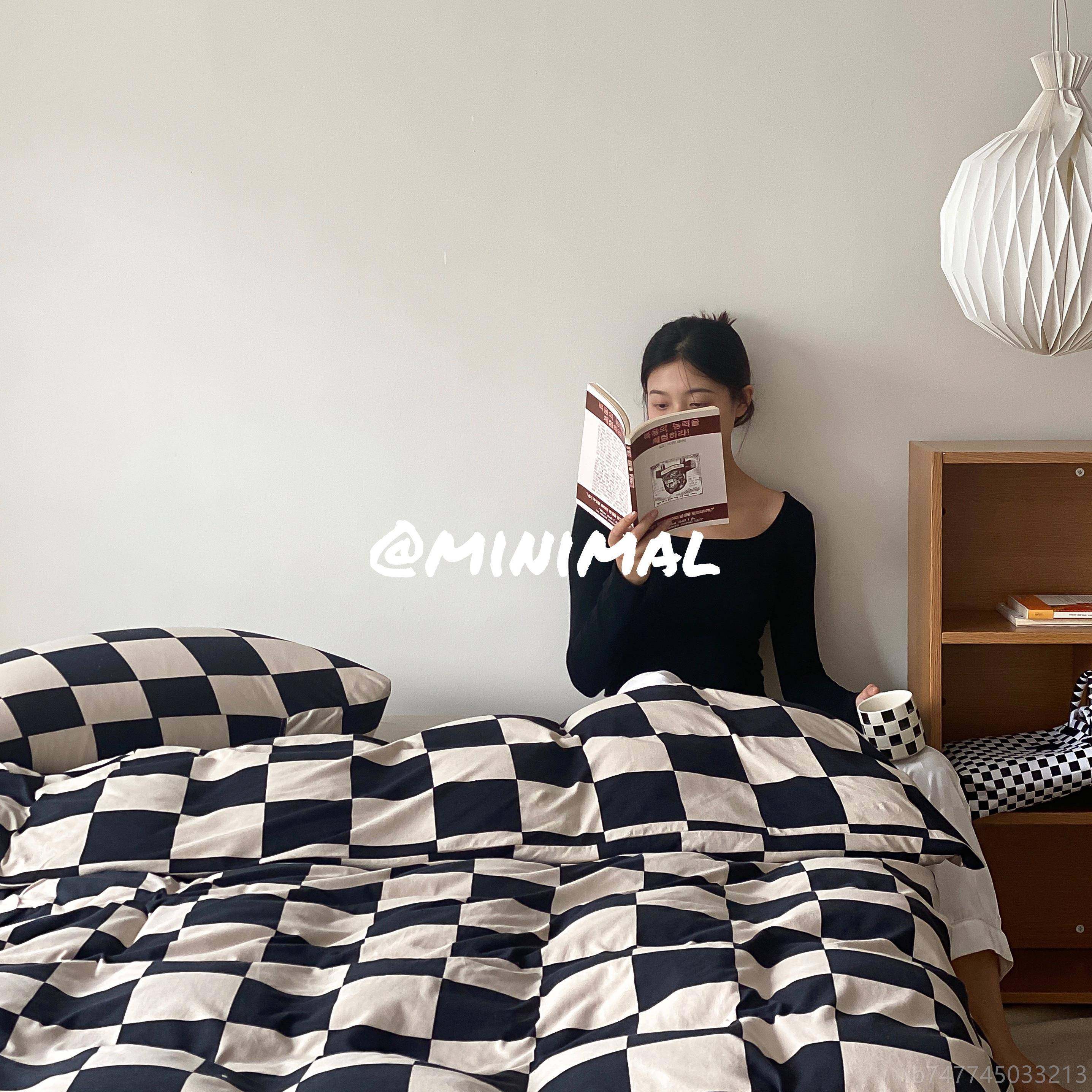 新款Mlinima Concep全棋盘t格yyds简约小众针织棉四件套床单