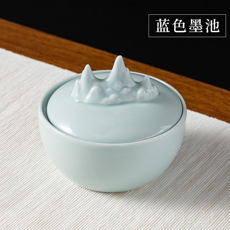 新款带盖火锅砚台陶瓷保湿墨碟不干墨书法专用干笔墨池毛笔墨笔架图片