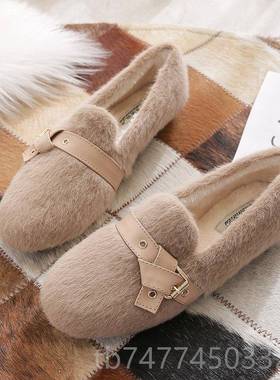 新款毛冬毛鞋女外2024新毛款貂鞋豆豆鞋加绒厚底棉鞋穿大码女鞋41