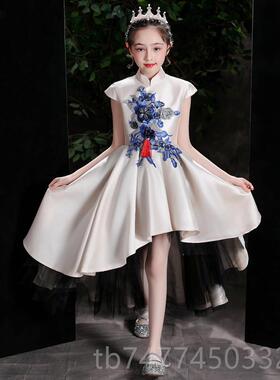 新款女童中式风服高档红色舞台走秀潮服儿国主童持人演讲钢琴演出