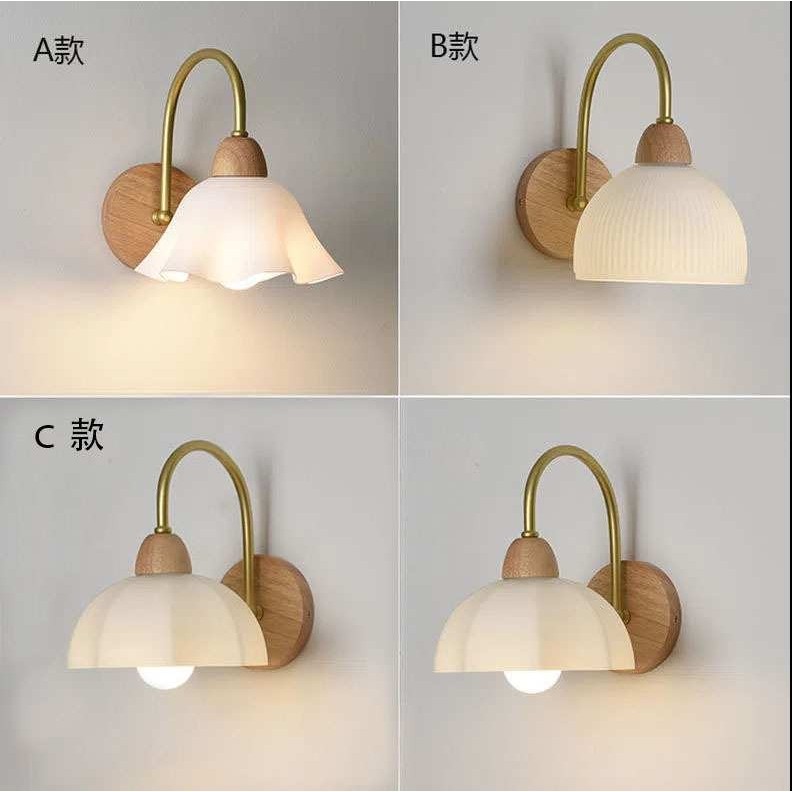 日式原木床头壁灯田园风过道网红书房背景墙卧室床头新款花朵壁灯