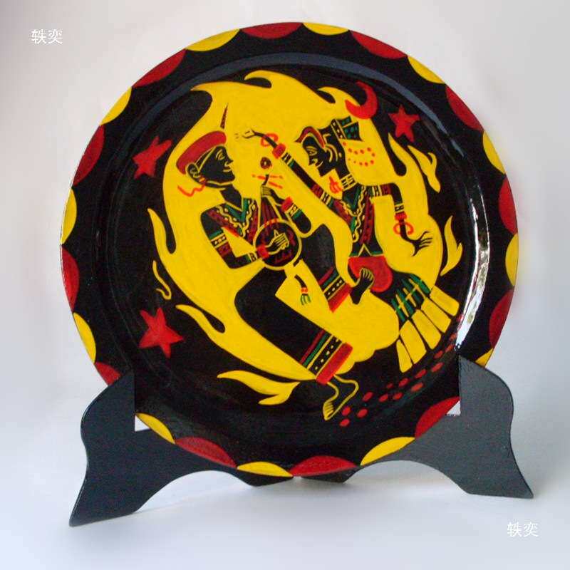 西昌凉山四川特产彝族漆器人物画盘24cm摆件饰品家具文玩