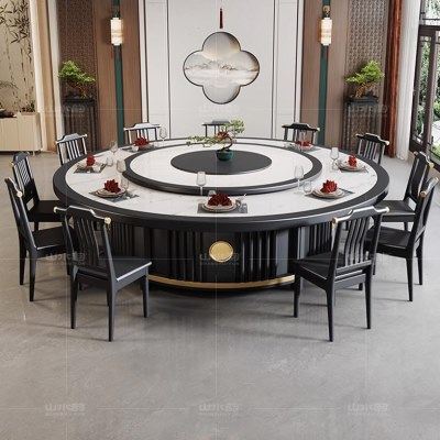 新中式实木电动餐桌酒店大圆桌饭店包厢餐厅16人20人电磁炉火锅桌,住宅家具,岩板餐桌,淘宝优惠券,粉丝福利购,淘宝优惠卷