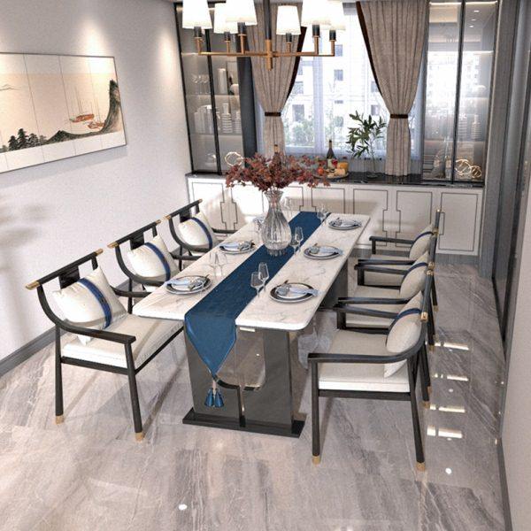 新中式大理石现代简约家庭餐桌椅组合白蜡木轻奢方形餐厅家用餐桌,住宅家具,大理石餐桌,淘宝优惠券,粉丝福利购,淘宝优惠卷