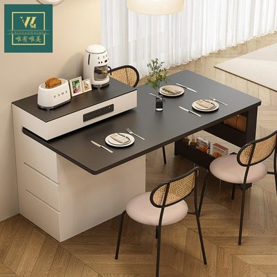 唯有唯美晨露岩板岛台餐桌一体多功能可旋转小岛台餐边窄倒台定制