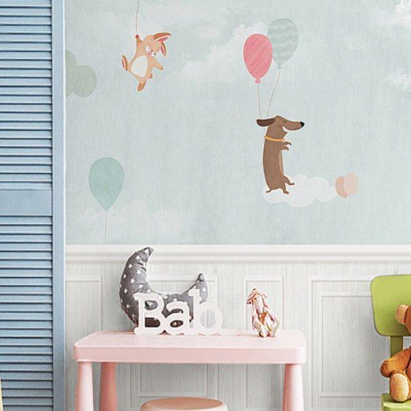 男孩房间壁纸儿童房背景墙纸女孩卧室墙纸定制壁画3D卡通气球装饰