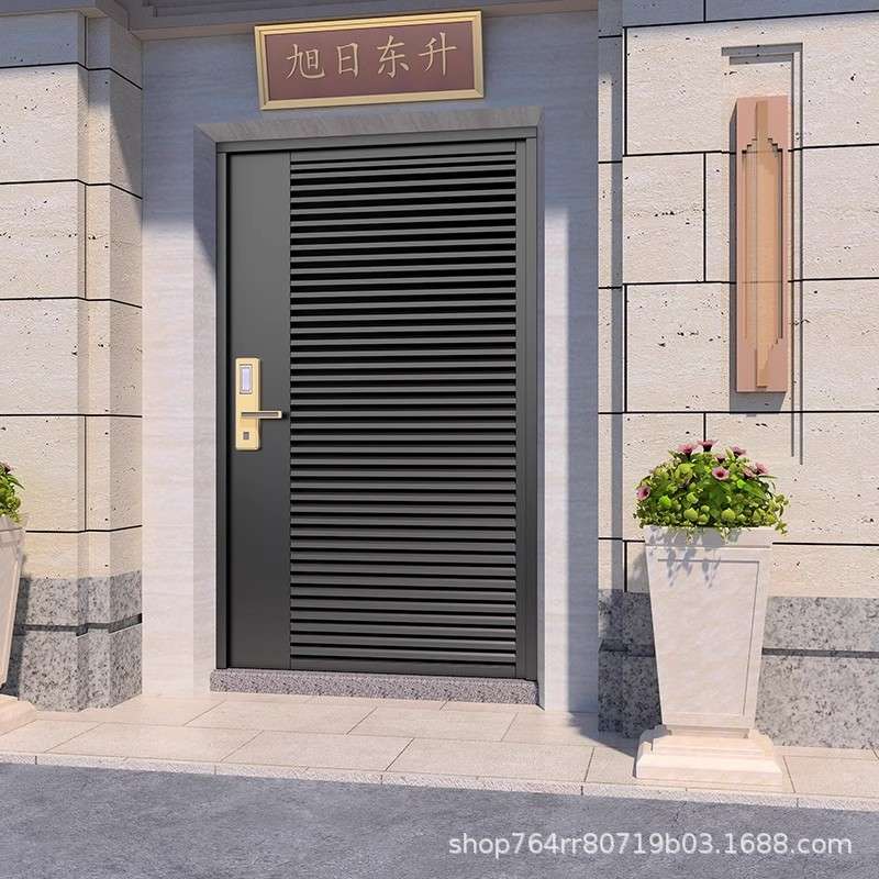 不锈钢庭院入户门乡村单双开门防盗百叶铁艺大门别墅门花园围墙门