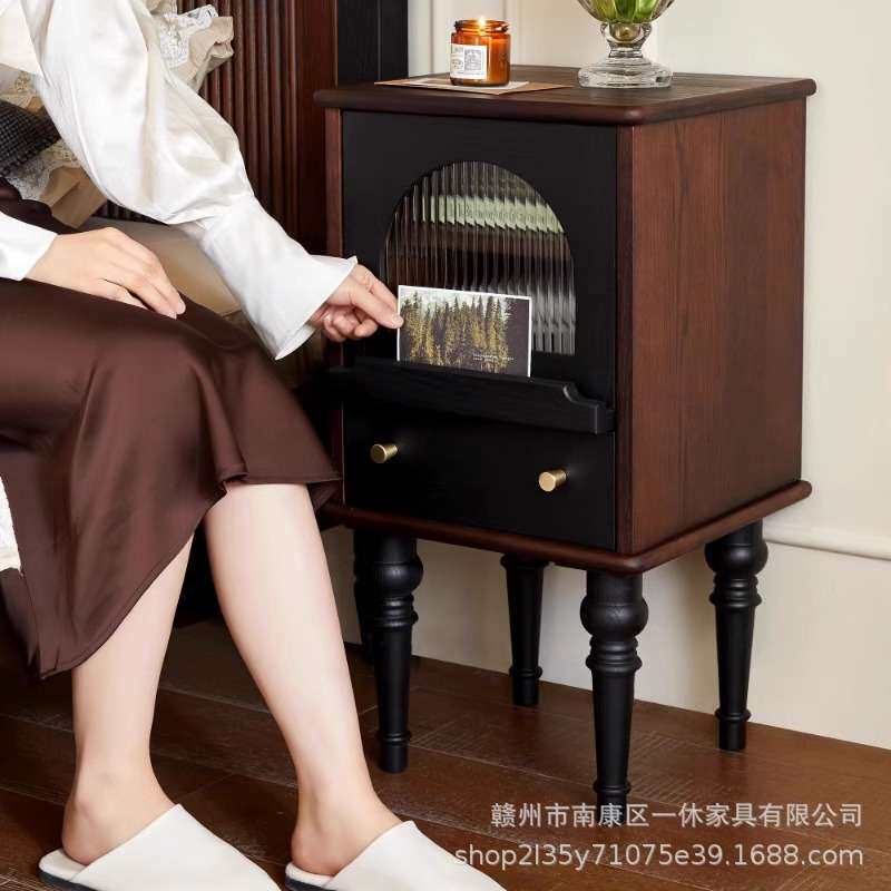 法式复古实木床头柜小户型卧室床边柜设计师时尚美式抽屉柜储物柜
