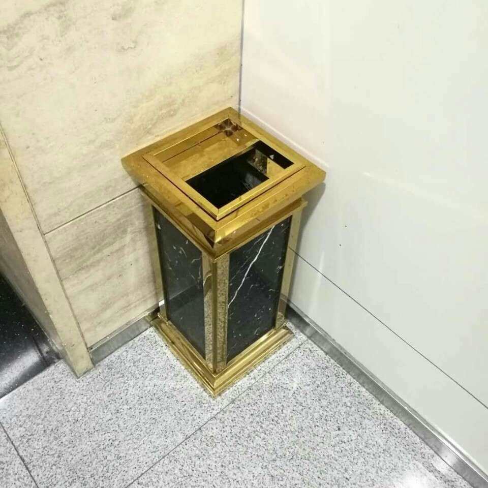 钛金大理石垃圾桶皇家座地垃圾桶四方形大理石垃圾桶