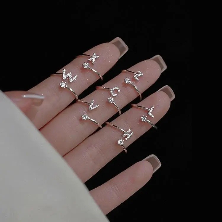 【七夕好物】闪钻26字母戒指女简约精致设计轻奢开口戒CL