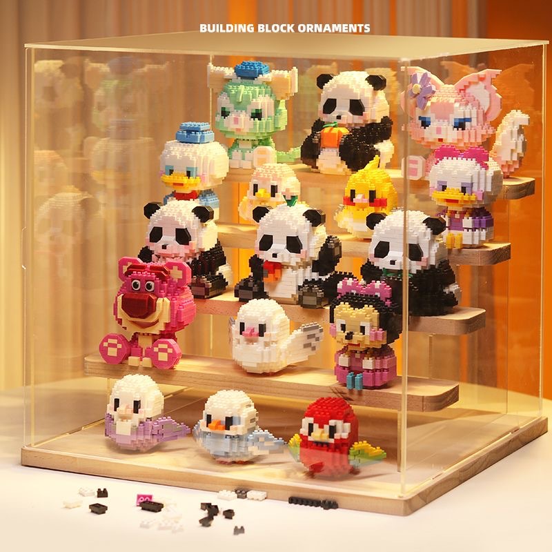 萌鸟熊猫招财猫积木公仔