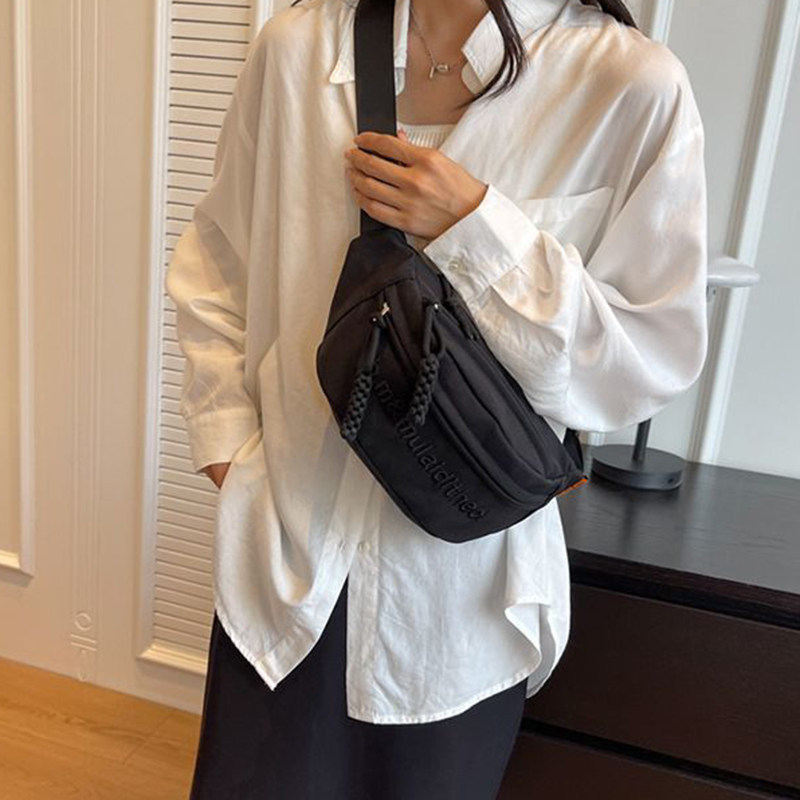 手机腰包纯色帆布胸包男士高级感轻便胸前挎包女士休闲男款斜挎包图片