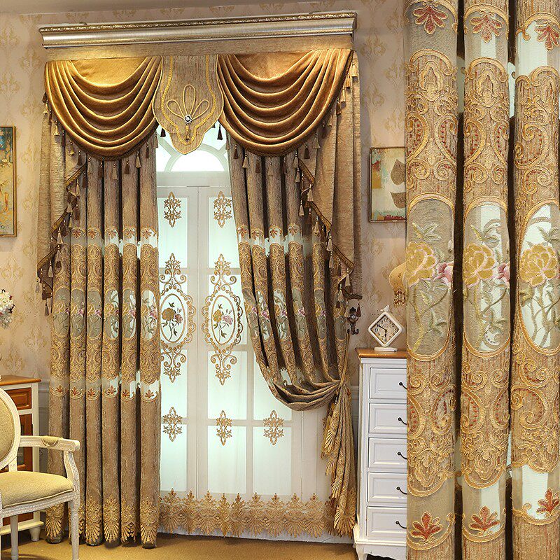 定制窗帘奢华雪尼尔中式遮光客厅卧室镂空绣花布帘成品落地窗纱cl