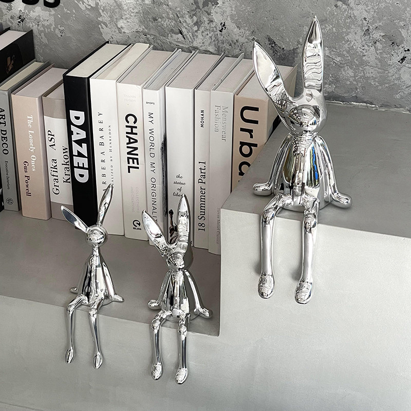现代坐姿银色电镀小兔子装饰摆件轻奢风家居桌面坐着饰品乔迁新居,家居饰品,装饰摆件,淘宝优惠券,粉丝福利购,淘宝优惠卷