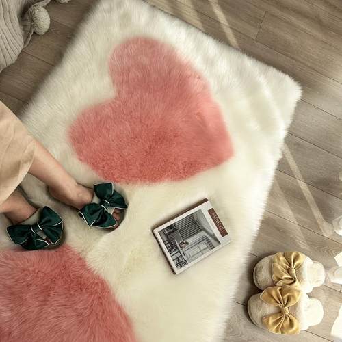 仿羊HP7gkgq7毛床边毯粉色地心形毛地沙垫婚房女儿房可长爱飘窗毯