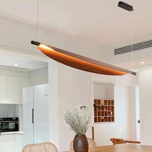 一字长653条餐厅吊铁艺木纹家用餐灯日式原木风灯中式书房色茶桌