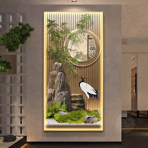 节饰节高升玄关装画新中入式山走廊水过道挂画富GEB贵竹子户带灯