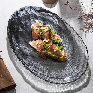 工厂WUDARDACA水晶玻璃盘盘水M果沙拉子菜盘高轻奢涟漪摆盘椭圆档