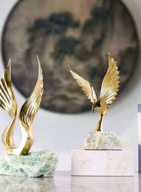 轻奢大展翅摆件天W0215然鹏石底座现代式中样板房玄关工装饰艺品