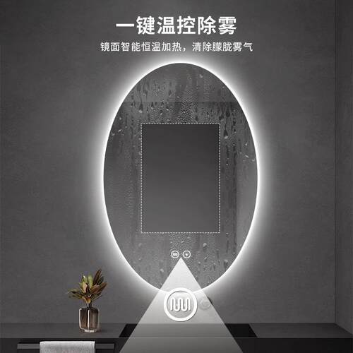 智椭圆镜梳妆灯台化妆镜子带壁挂式厕所743防雾发光镜生间能卫浴