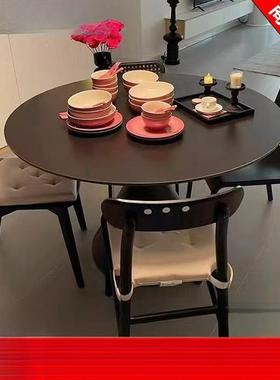 法式洽户谈桌桌岩圆形餐板桌纯白色现代简约圆桌小型家IGX用饭椅