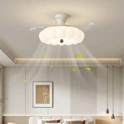隐形风扇房灯奶油风餐静厅吊扇音467大风力室电扇儿童卧led中山灯