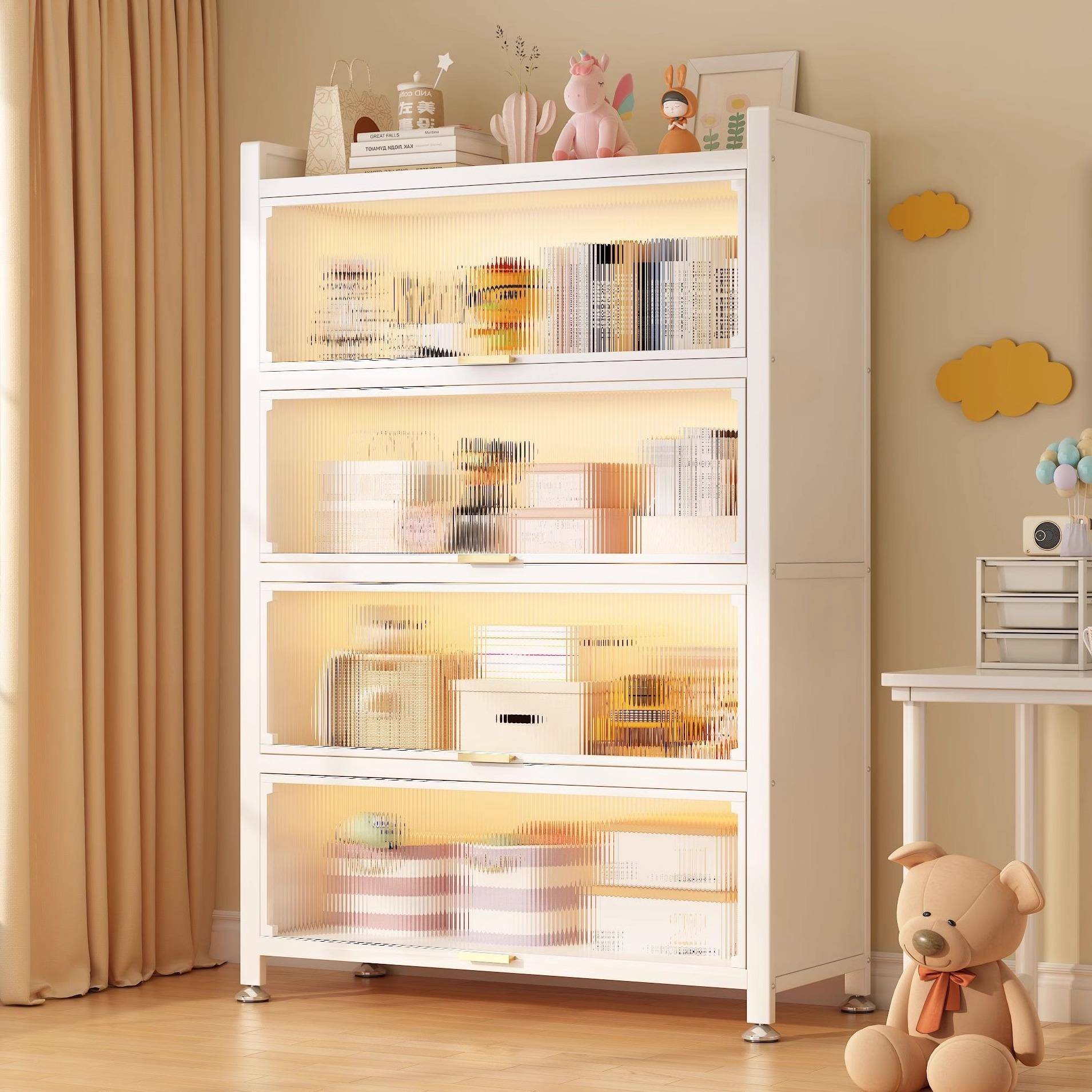 客厅储简易置物架带书门防尘幼儿物园儿书童HGC小架钢制落地家用