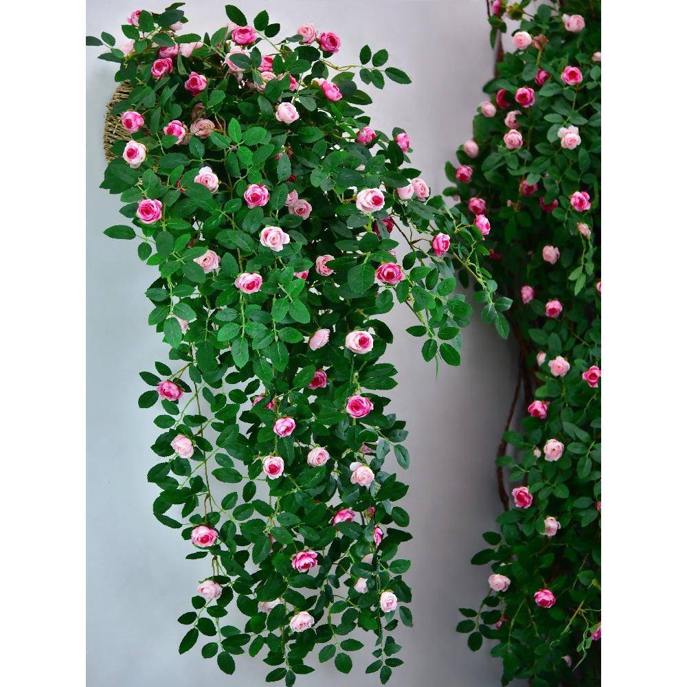 玫瑰花装藤吊兰绿植塑料假花条饰室内摆藤设垂吊花墙挂壁JTU植物