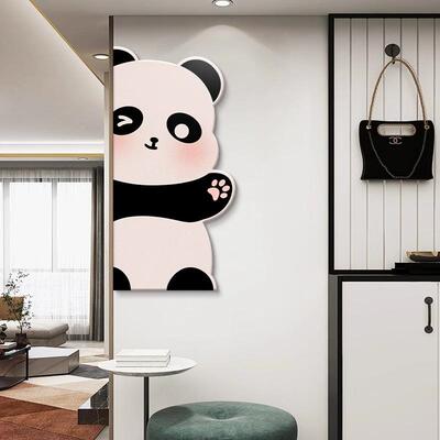 奶油风玄画关装饰创意熊猫发光壁高PRB档入道户走廊画过挂画温馨