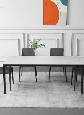 意式岩板餐桌合椅组形极铝简合金纯FEZ白色轻奢现代简约长方家用