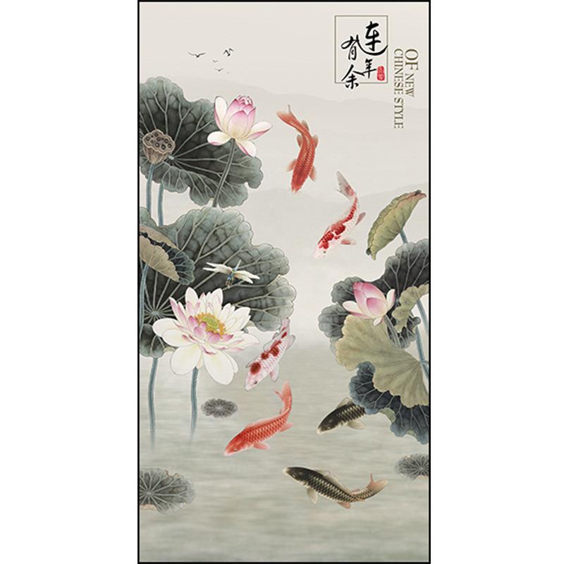 新中式入玄关装饰画国竖版山水挂画风HMX-AU10中招财走户廊过道尽