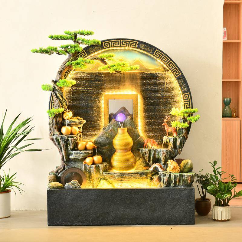 现代水落幕墙流水屏饰风环喷泉地摆件循酒店大堂公司阳tb-71790台