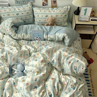 学2025被软绵绵的双拼印花水洗棉6354354四件套生舍三件套卡通可
