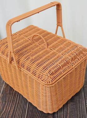 W9W94747仿藤小号1拜拜篮+小篮鹿复古茶色方形野餐收*纳36*262/38