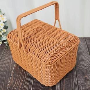 262 纳36 小篮鹿复古茶色方形野餐收 W9W94747仿藤小号1拜拜篮