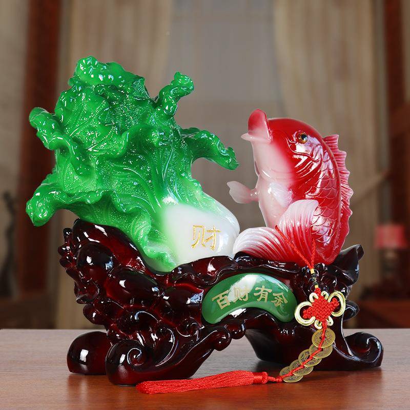 XL-8010Y余百财有玉白菜摆件业开房招财鱼创意家居装饰品新客厅电