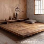 台老榆木日式 榻榻米木民落地床客栈宿AXS地台实矮床飘窗阳原木双