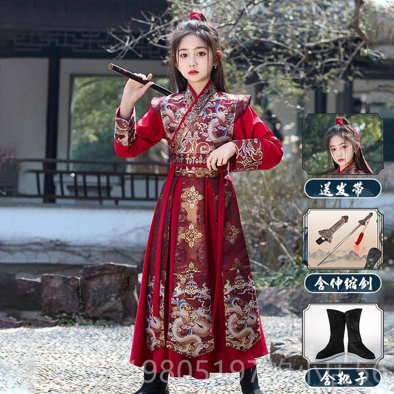 高档童花木兰服装儿童汉女夏短袖中国服风女侠剑客cos将军古装演图片