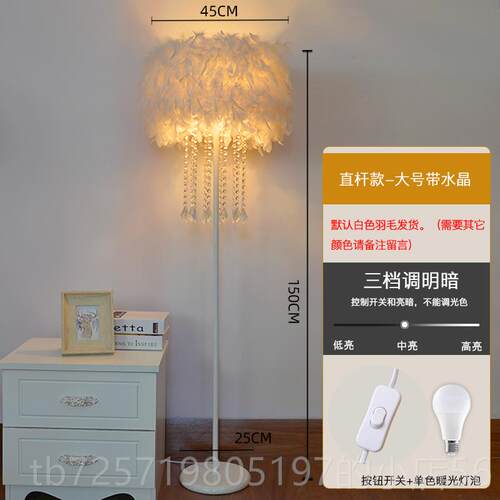 新款灯饰网红白色毛水晶立式落地灯客厅书房卧室羽灯床头台主光播