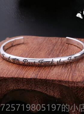 高档伊瓦岚UNDERC镯OVER高桥 盾字母手镯男女纯银开口覆手环个性