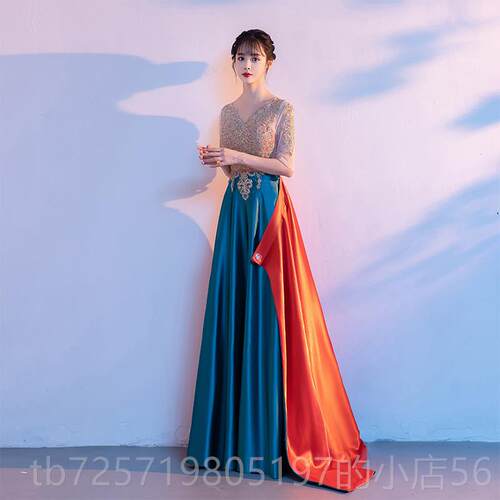 新款大合团演唱出服演女赛变色长裙合唱队八一红歌汇服装诗朗诵比