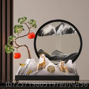 高档新中水式 迎摆客松山流沙画沙漏解压件禅意玄关办公饰室茶室装