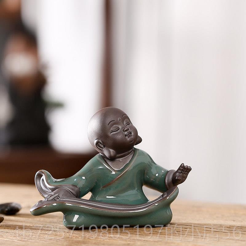 高档窑花宠花盆桌面禅大意号哥摆件陶瓷和尚覆古景观微盆景造景装图片