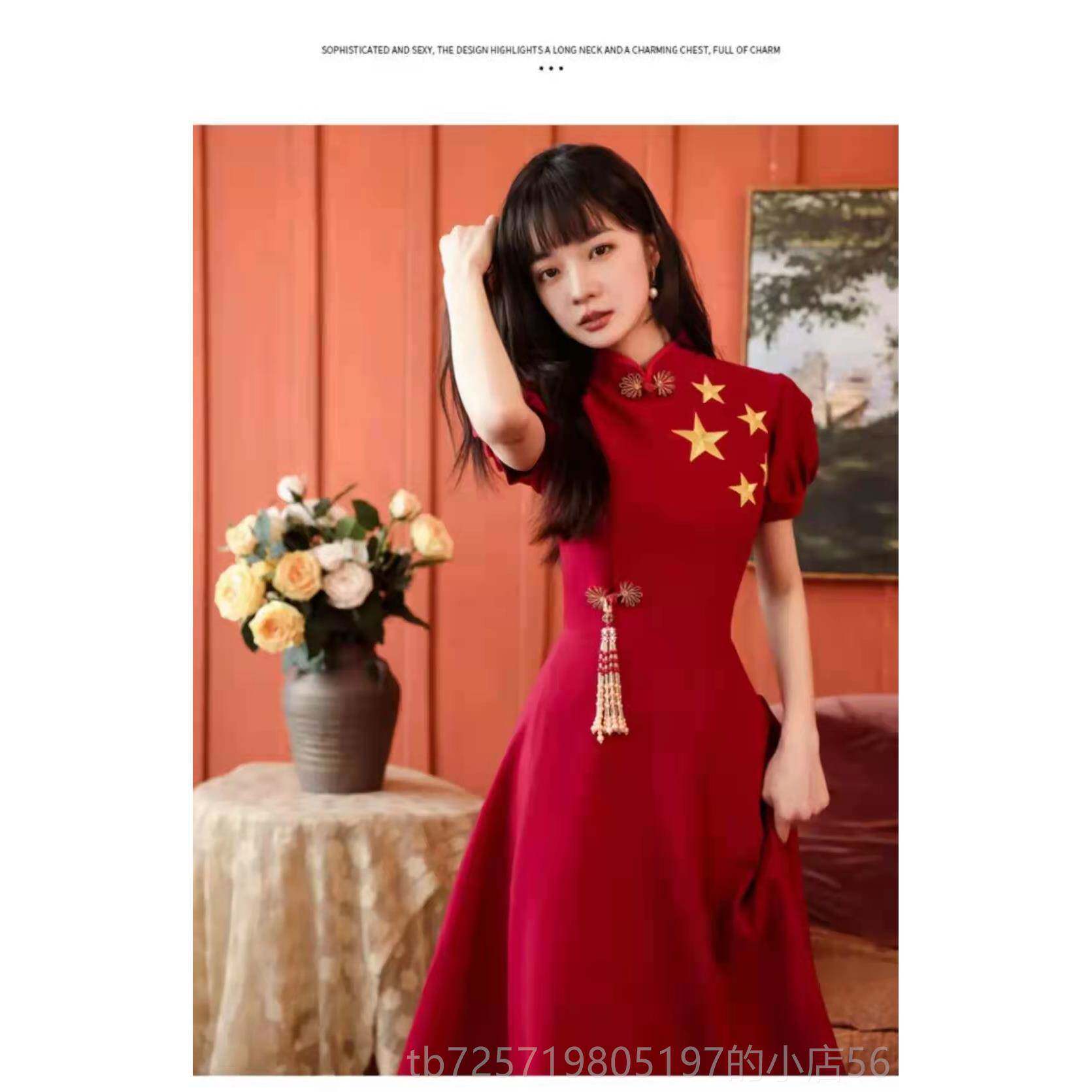 高档新唱礼表演服装女红色长裙主办红合歌诗歌朗诵中比赛年会晚服