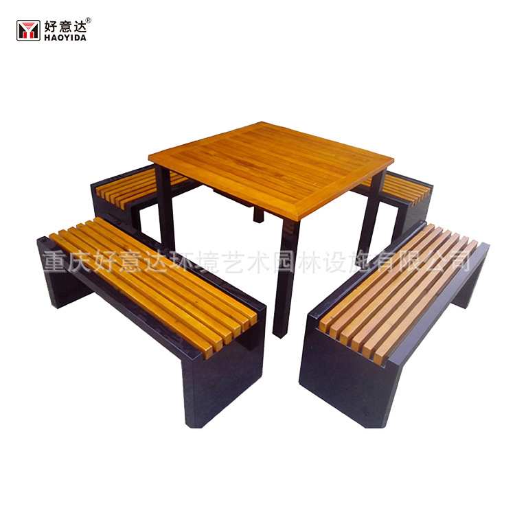 简约铁艺户外实木餐桌防晒防潮户外桌椅庭院休闲家具公园桌椅组合