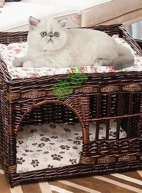 yut猫窝夏季藤编猫窝四季通用封闭式猫窝别墅可拆洗别墅猫屋猫笼